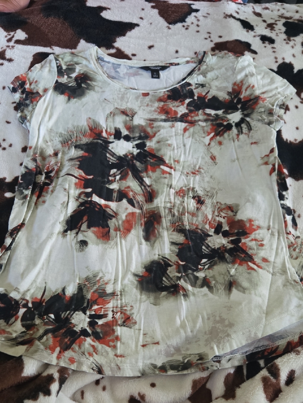 Simply Vera Vera Wang Floral Brushstroke Short Sleeve Tee - Cream, Black & Rust